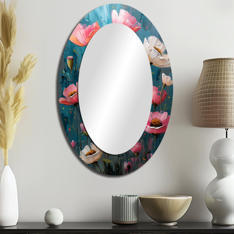 Miroir mural moderne rose et blanc vibrant Symphony Poppies II, 36 po x 24 po