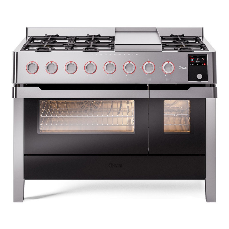 LVE Panoramagic Series 48 inch Dual Fuel Range with 8 Burners, Griddle, Natural Gas