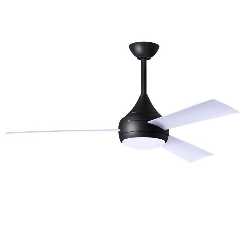 Donaire LED Outdoor Downrod Ceiling Fan, Matte Black, Gloss White