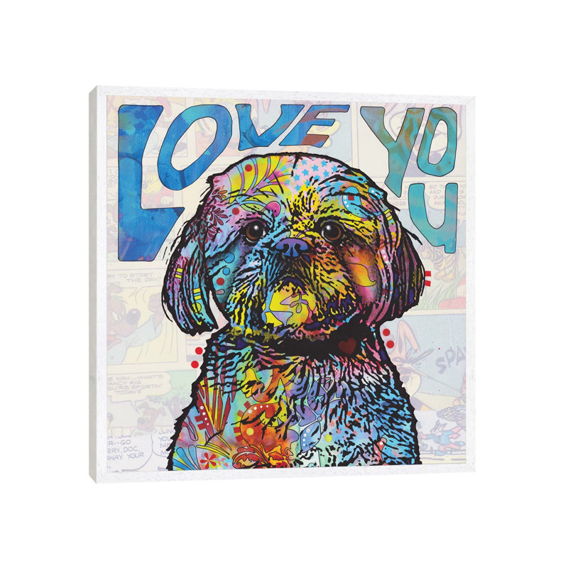 Love You Shih Tzu by Dean Russo - Giclee Art Print on Canvas, 66.04 cm H x 66.04 cm W, White Framed