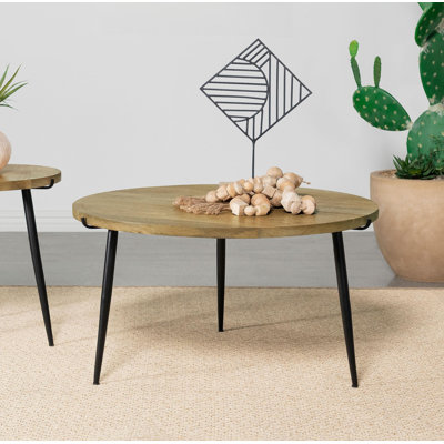 Table basse ronde avec plateau en bois massif naturel et noir