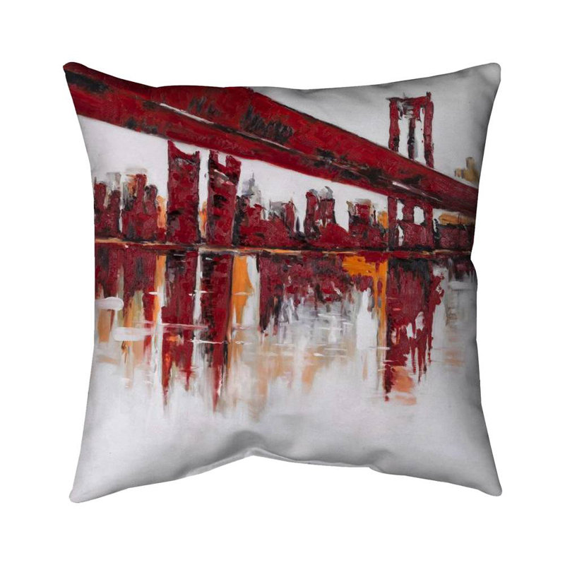 Red bridge - 26"x26" Throw pillow - Poly twill - Print on demand