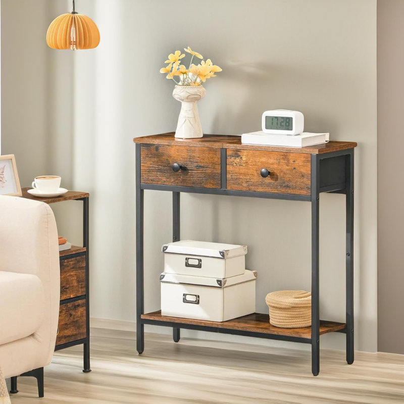 Aniaya 75cm Industrial 2 Tier Console Table With 2 Drawers