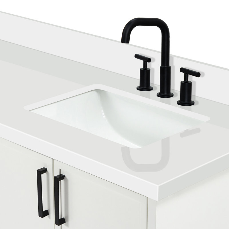 ARIEL Kelly 73 Double Sink Bathroom Vanity with Pure Quartz Top, White, Rectangular, Pure White Quartz