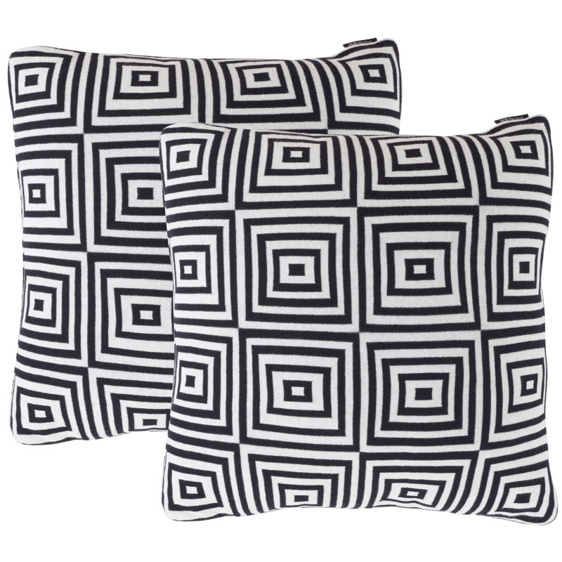 Black and Ivory Geometric Square Cotton Blend Pillow Set