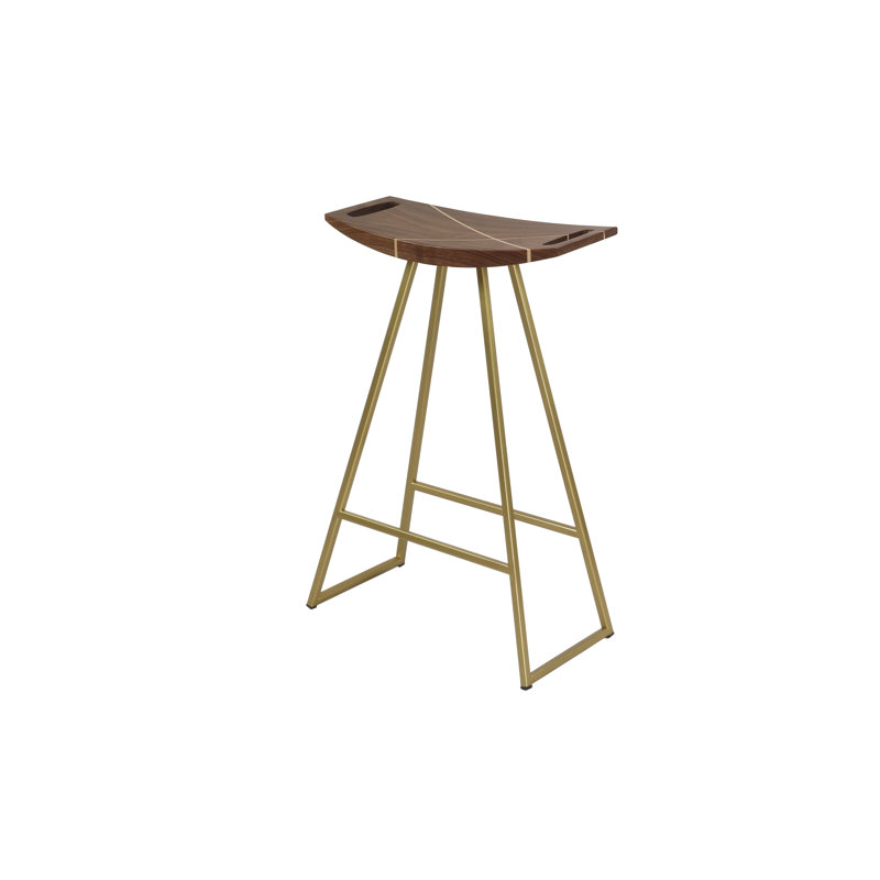 Robert Counter Stool with Metal Frame, Walnut, Counter Stool (24" Seat Height), Brassy Gold