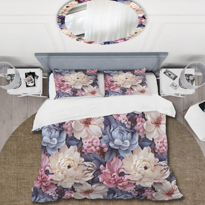 Ensemble de housse de couette floral rose et mauve à motif floral