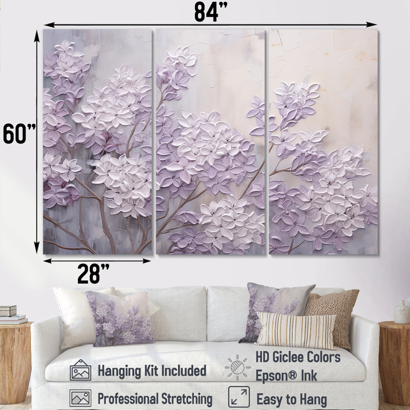 Ensemble d'art sur toile Kalvin - Lilas, H 60 po x l 84 po x P 1,5 po, Toile tendue