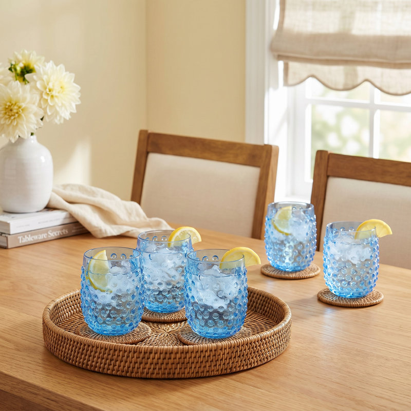 Hobnail Acrylic Stemless Wine Glass, Blue