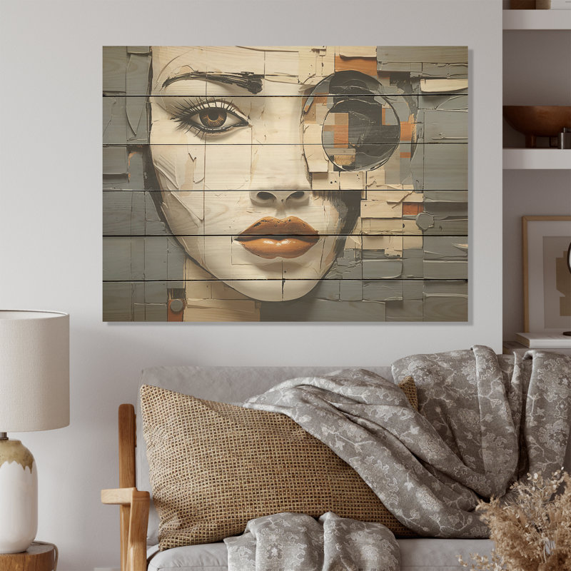 Beige gris, peinture, collage, art africain, art mural sur bois de pin naturel, H 24 po x l 32 po