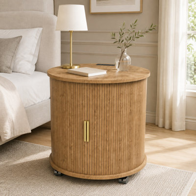 Table d'appoint ronde de style Mid-Century avec station de recharge et porte coulissante