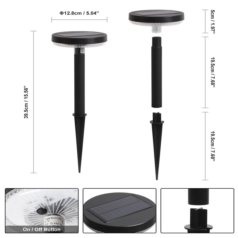 Black Solar Powered LED Pathway Lights with Polysilicon Top, 4 Pack