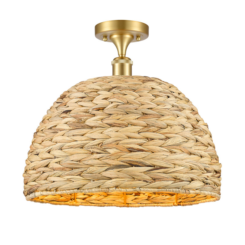 Ariol Rattan Semi Flush Mount, 14.5" H x 15.75" W x 15.75" D, Satin Gold