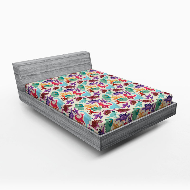 Microfiber Fitted Sheet, Full Fitted Sheet, Purple/Blue Dinosaur