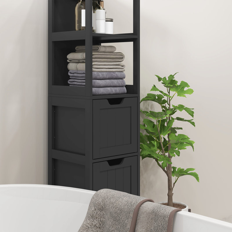 Armoire de rangement étroite pour salle de bain, tour à linge autoportante, Noir, noir, noir, noir