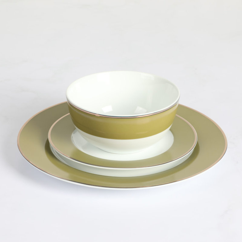 Service de vaisselle en céramique Martha Service Gracie Lane pour 4 personnes, Vert olive