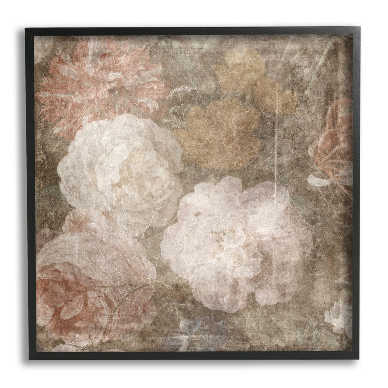 Fleurs de pivoines rétro sur toile, impression, H 12 po x l 12 po x P 1,5 po, Giclée encadrée noir minuit