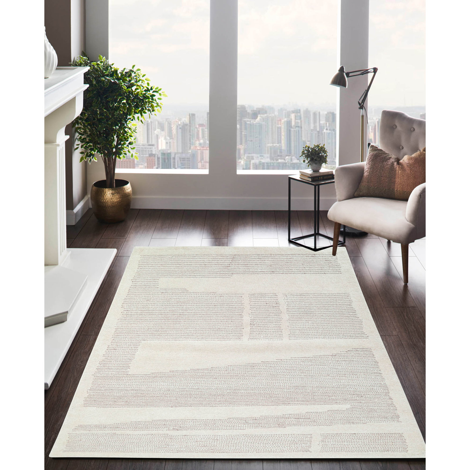 Craton Hand Tufted Wool Ivory Rug, Rectangle 3' x 5'