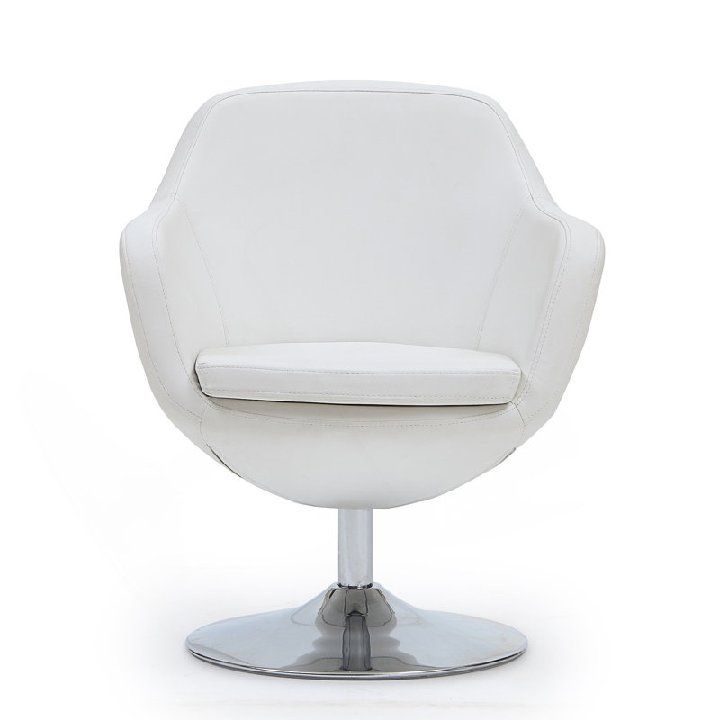 Fauteuil pivotant rembourré en cuir blanc Caisson, Simili cuir blanc