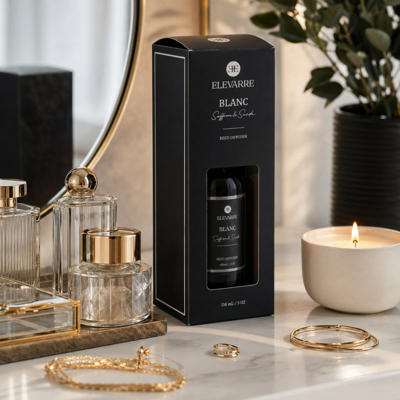 Ensemble de diffuseurs et bâtonnets de roseau Contemporary pour parfum d'ambiance - Parfum aromatique sans flamme moderne pour le salon ou la salle de bain - 8 po, noir