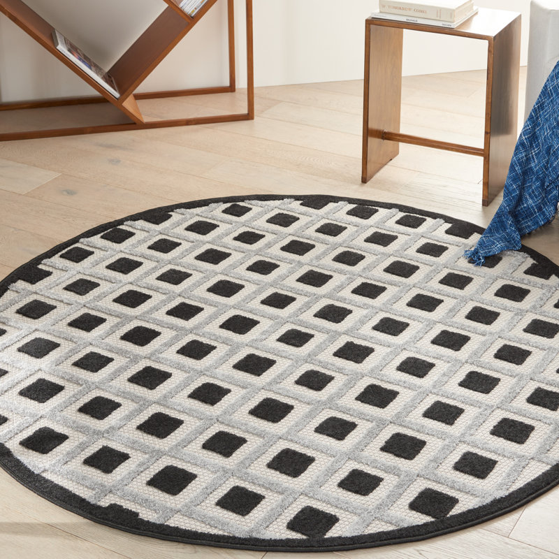 Tapis intérieur / extérieur noir / gris Aeliana, Rond 4 pi