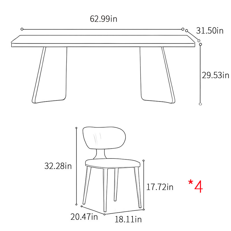 Light luxury modern rectangular dining table sets., 29.53"H x 62.99"L x 31.5"W