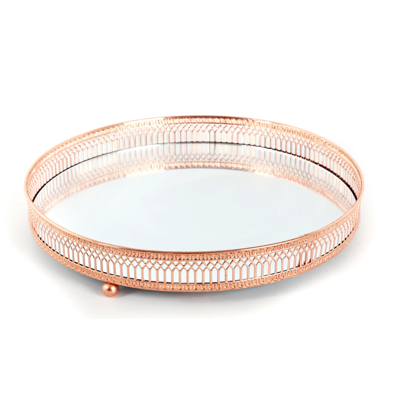 Dilly Mirror Tray, 28cm W x 28cm D, Rose Gold