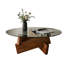Table basse ronde de style Mid-Century pour votre salon - 70 x 31 cm, structure en verre et noyer, esthétique contemporaine, guide d'assemblage rapide adapté à la taille de votre pièce, noyer trempé, design élégant.