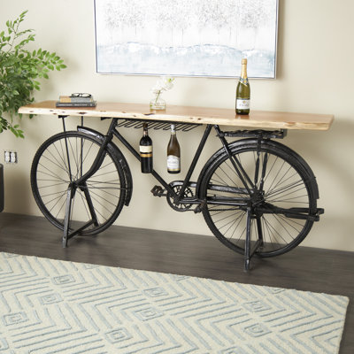 Trent Austin Design®  Metal Replica Bike Bar With Live Edge Brown Wood Top And Bottle Holder Slots
