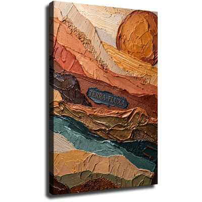 Coucher de soleil abstrait sur la montagne Terra-Fluxa, impression texturée en impasto, toile tendue sur châssis