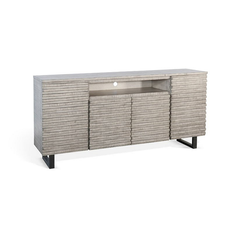 Zeka TV Media Entertainment Console, Fluted Doors, Light Gray 72 Inch, Alpine Gray