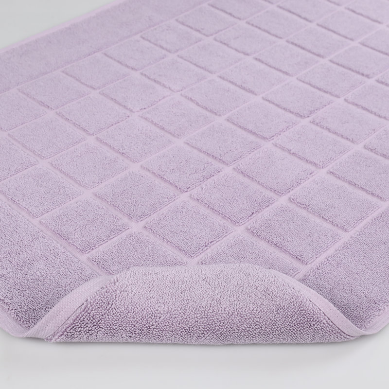 Nora Cotton Terry Solid Absorbent Thick Checkered Washable 2 Piece Bath Mat Set, Purple