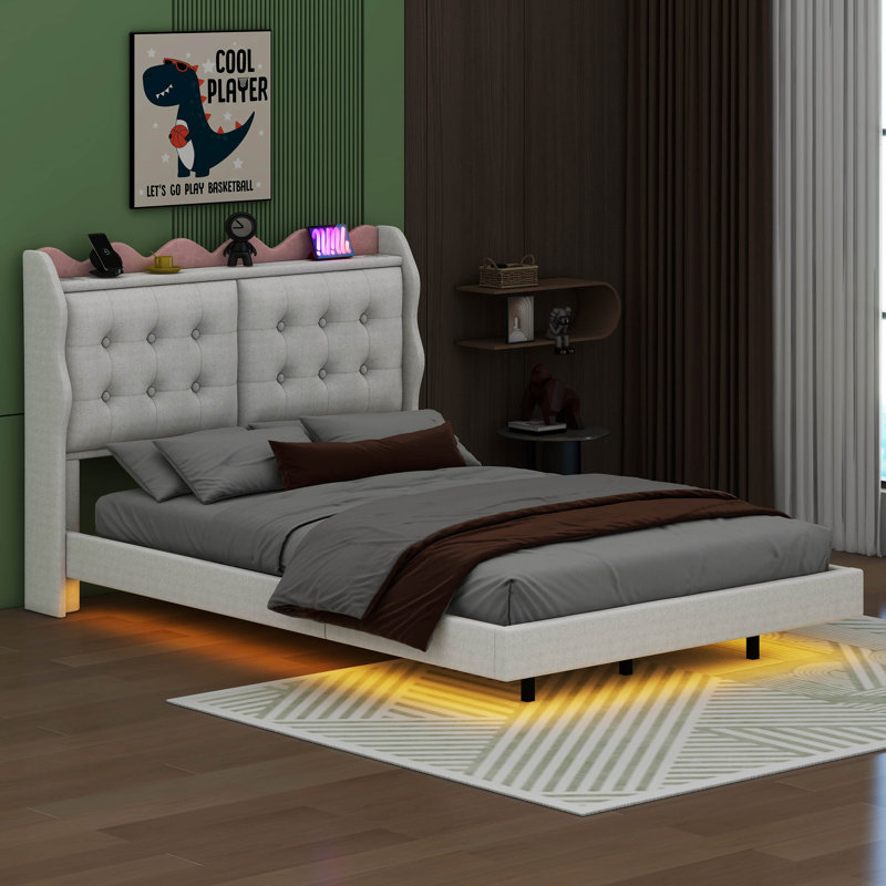 Structure de lit plateforme Kinzi, Simple, Beige
