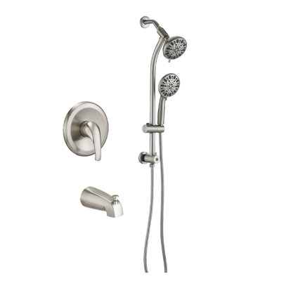 Tool-Free Adhesive Shower Combo System with 7-Spray Handheld Wand and Slide Bar, Brushed Nickel Finish