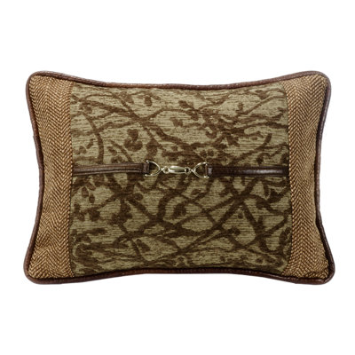  Olive/Brown Jacquard Tree Buckle Detailed Rustic Cabin Lodge 14x20 inch Lumbar Pillow