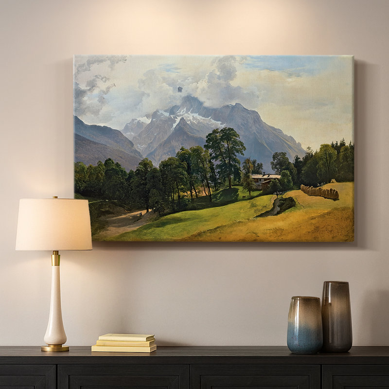 Paysage de montagne avec une maison de campagne - Peinture sur toile tendue avec châssis-Gauermann-c. Milieu du 19e siècle