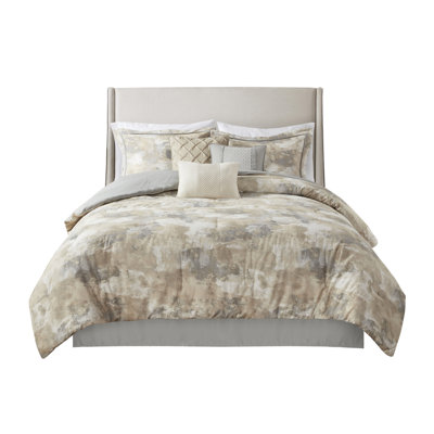 7 Piece Textured Cotton Blend Comforter Set Cal King
