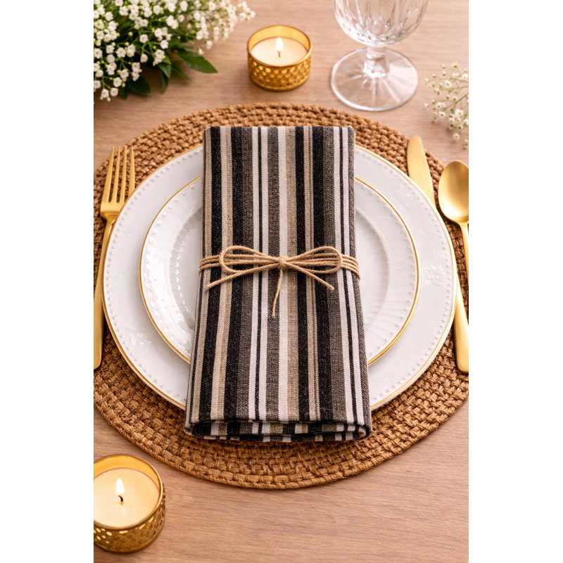 Brown Neutral Striped Cloth Napkins 20" X 20", Set Of 4