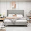 High Headboard Upholstered Bed, King Size Bed Frame, 12-Slat Support, Easy to Assemble,Light Grey , Chenille Cloth, No Box Spring Needed