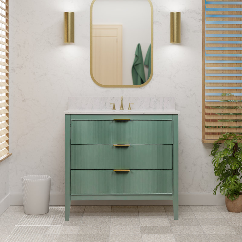 Meuble-lavabo Evelyn, Vert sauge / or, 36"