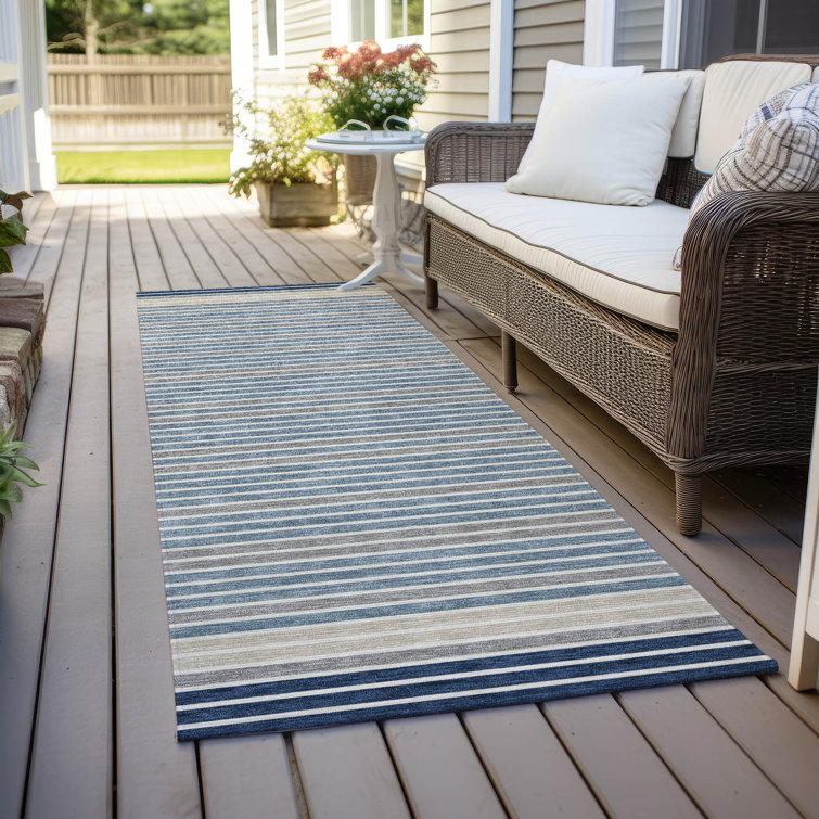 Machine Washable Indoor/Outdoor Christain ACN1404 Navy Rug