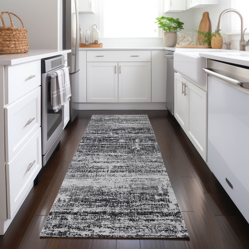 Tapis noir intérieur / extérieur lavable à la machine Mahaney ACN747, Runner 2'3" x 7'6"