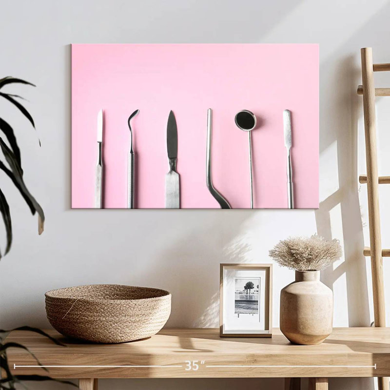 Dental Tools On Pink, 16" H x 24" W