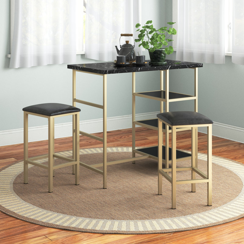 Merrionette 2 - Person Faux Marble Top Dining Set, Gold
