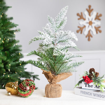 17.5" Heavily Flocked Pine Tree In Burlap Base Christmas Decoration