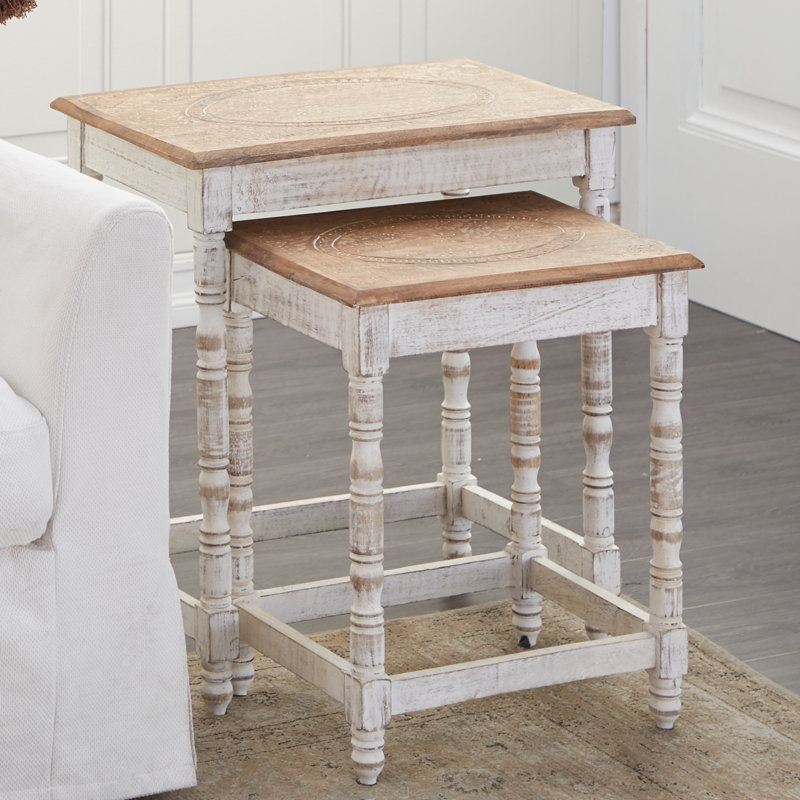Ensemble de tables gigognes 2 pièces Casalee, Naturel, Blanc