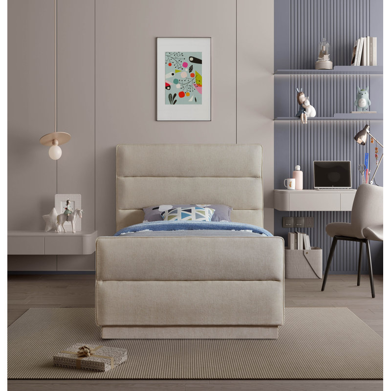 Paxton Tufted Upholstered Standard Bed, Twin, Beige Chenille Fabric