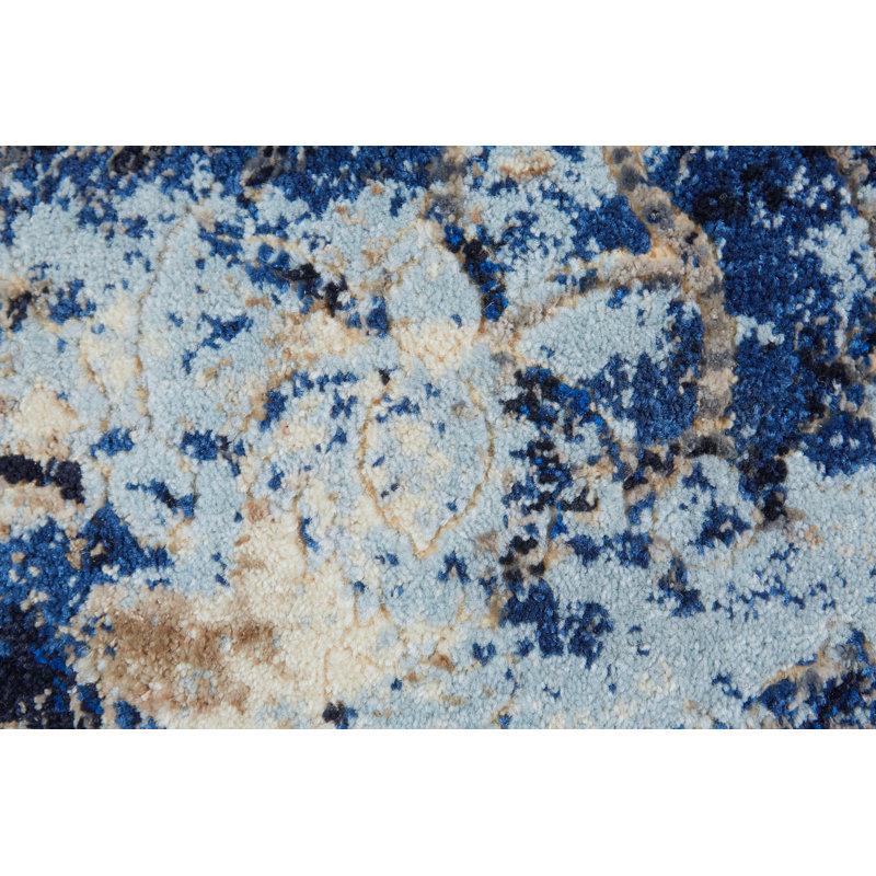 Tapis oriental bleu / blanc, Rectangle 4 pi 3 po x 6 pi 3 po