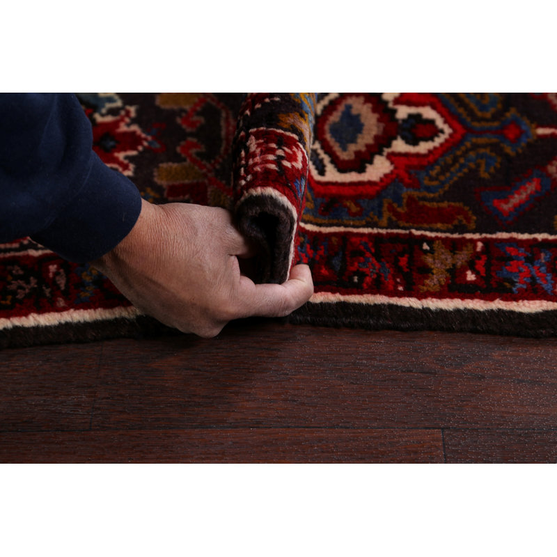 Tapis rouge en laine noué à la main de conception unique 8 pi 3 po x 11 pi 10 po années 1970 Ayaz