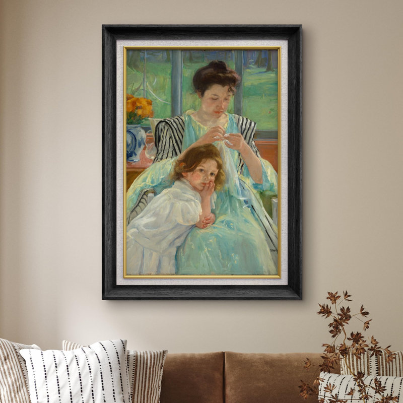 «Young Mother Sewing» par Mary Cassatt - Peinture sur toile à cadre unique, Noir